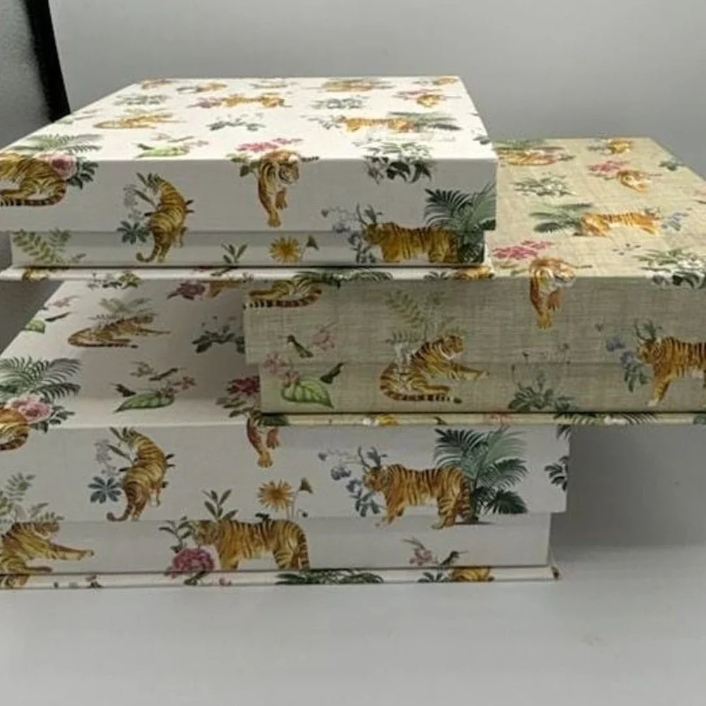 Punch Studio Tiger and Floral Pattern Decorative Keepsake Storage Box Set